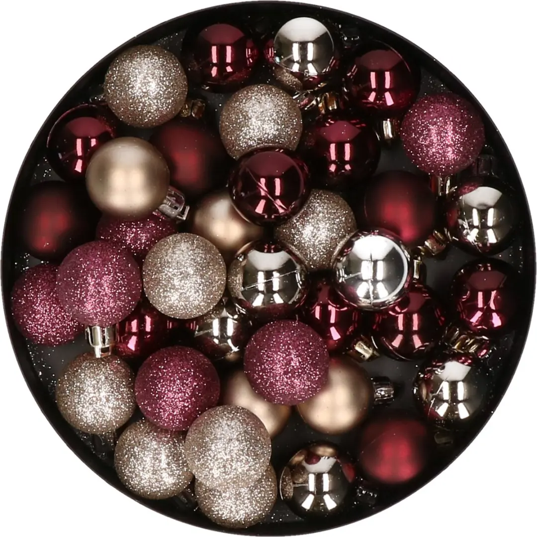 Kleine kunststof kerstversiering 40x stuks set en 3 cm kerstballen in het auberg