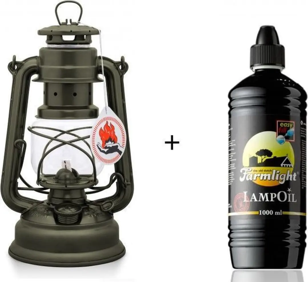 Feuerhand 276 Olielamp / Stormlamp / Stormlantaarn  Olijf groen + 1 liter lampol