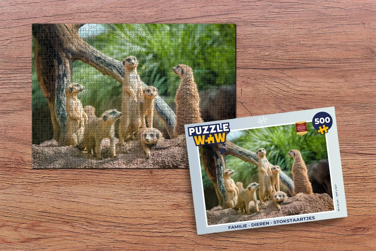 PuzzleWow Dieren Stokstaartjes Legpuzzel 500 Stuks - Multicolor