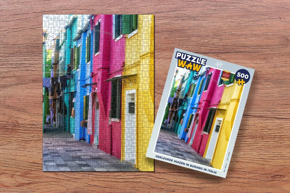 PuzzleWow Puzzel Gekleurde Huizen Burano Italië - 500 Stuks - Multicolor