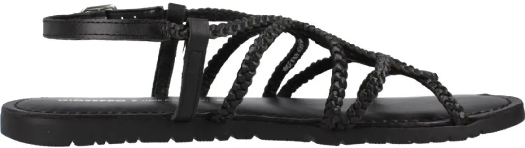 Dames Sandalen Leer Zwart Platte Schoen met Gesp