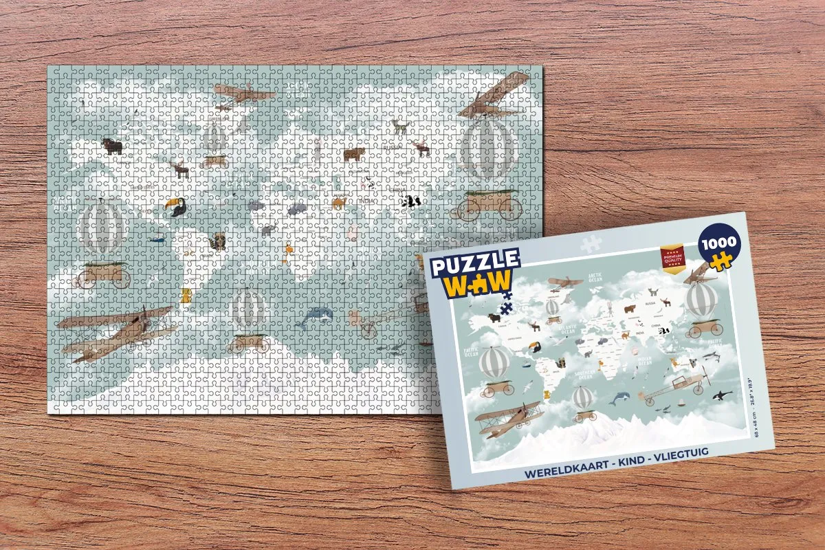 PuzzleWow Wereldkaart Vliegtuig Legpuzzel 1000 Stuks