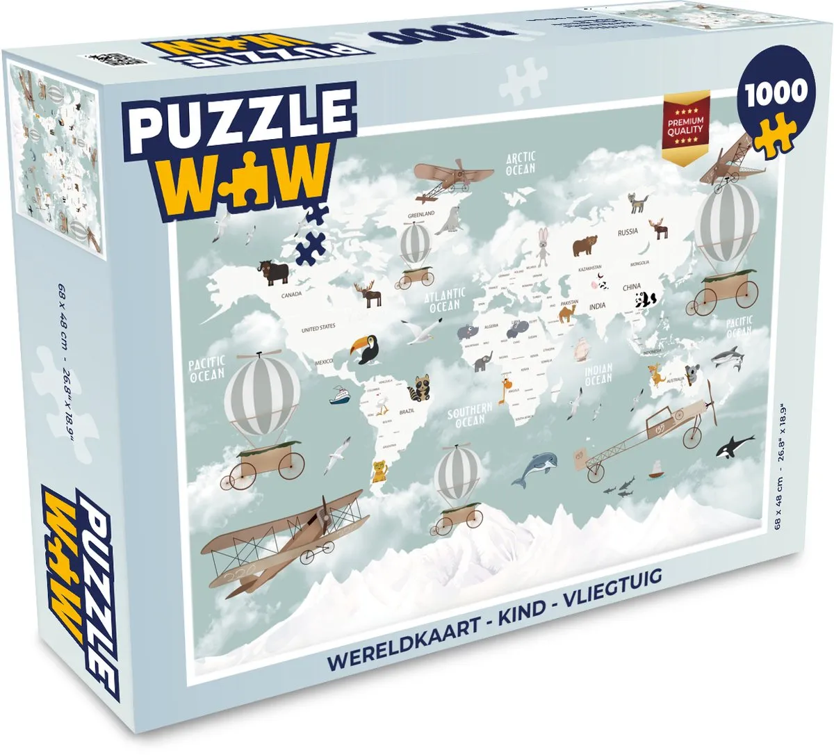PuzzleWow Wereldkaart Vliegtuig Legpuzzel 1000 Stuks