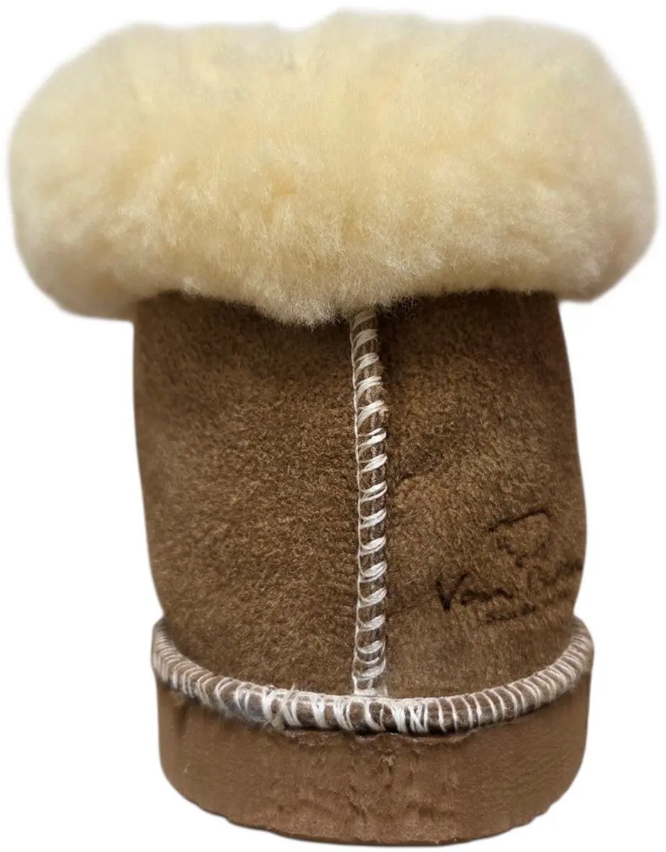 van Buren Dames Pantoffels Camel Lamsvacht Rubberen Zool - Beige - 37 - afbeelding 3 van 4