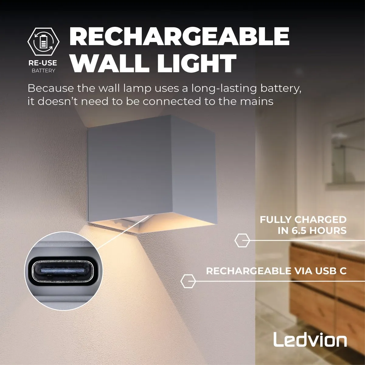 Ledvion Wandlamp met Sensor 2x - 4400mAh - Grijs - IP44