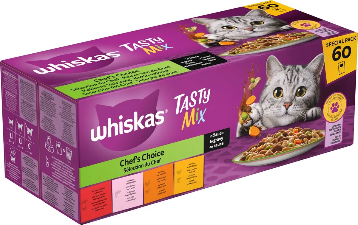 Whiskas Adult Tasty Mix Keuze Chef in Saus Kattenvoer - 60x85g