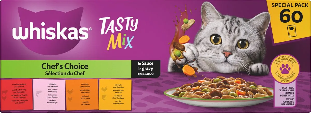 Whiskas Adult Tasty Mix Keuze Chef in Saus Kattenvoer - 60x85g