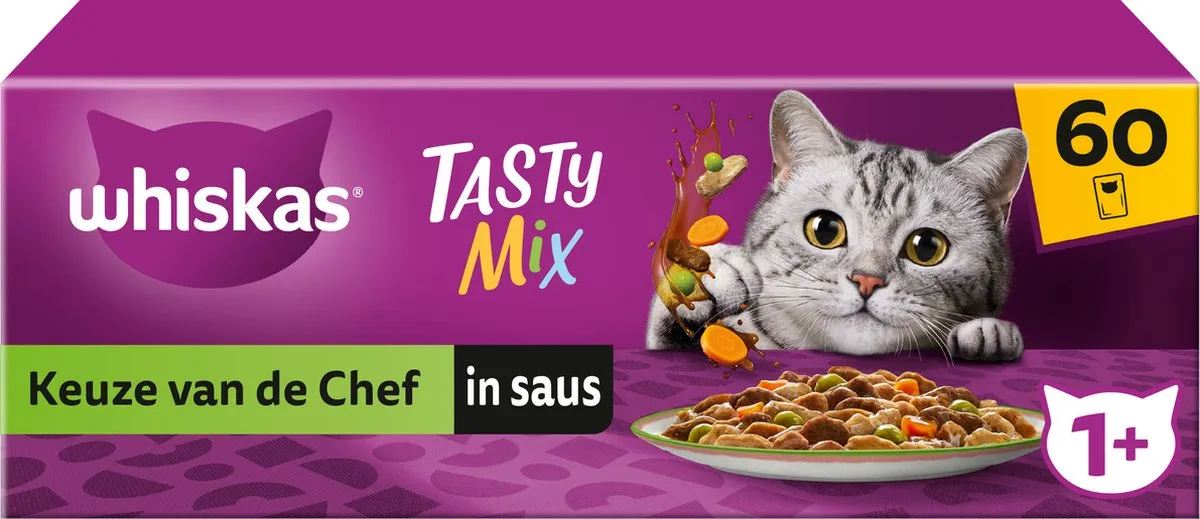 Whiskas Adult Tasty Mix Keuze Chef in Saus Kattenvoer - 60x85g