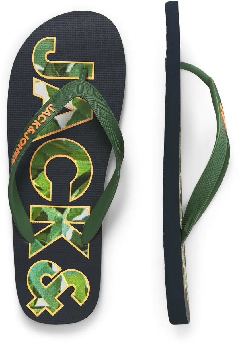 Jack & Jones Heren Teenslippers JFWLOGO Palm Print Donkerblauw/Groen - Maat 40/41