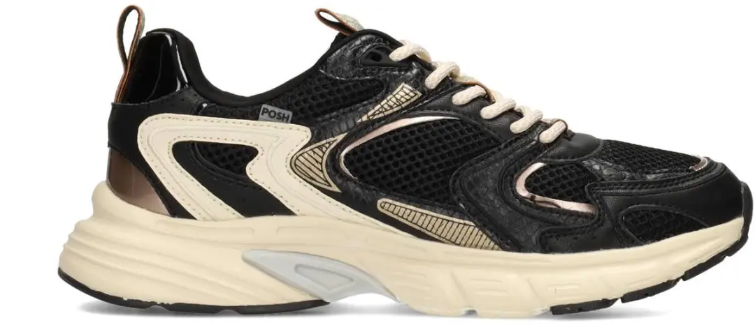 POSH by Poelman LOLA Dames Sneakers - Zwart Met Goud Combinatie
