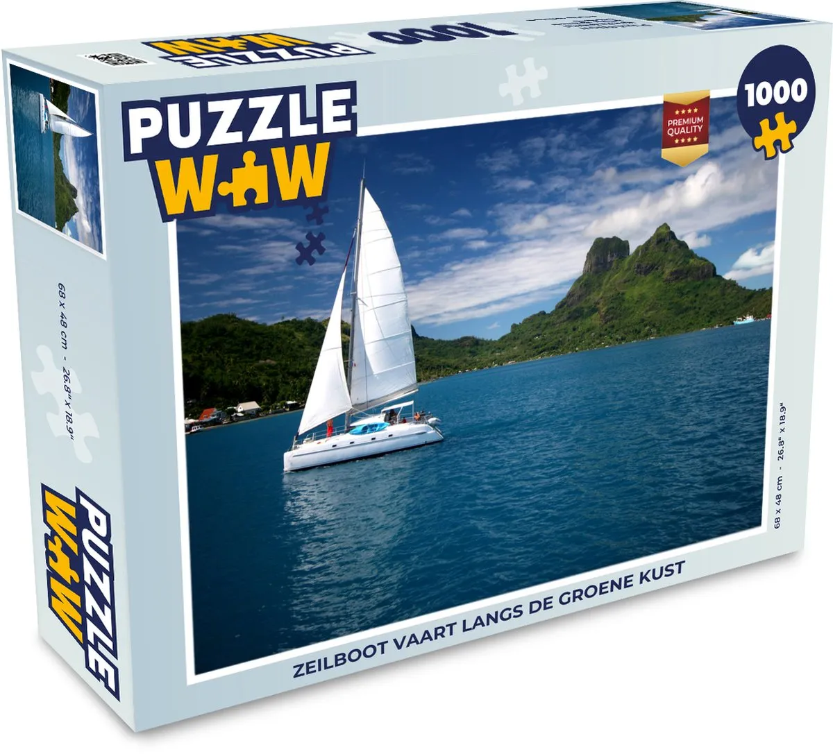 PuzzleWow Zeilboot langs Groene Kust Legpuzzel 1000 Stuks - Multicolor