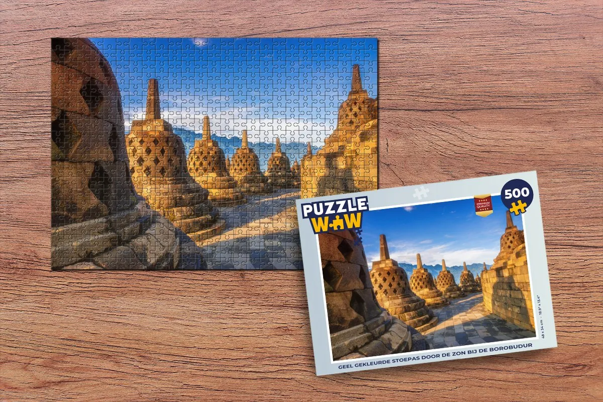 PuzzleWow Stoepas bij de Borobudur Legpuzzel 500 Stuks - Multicolor