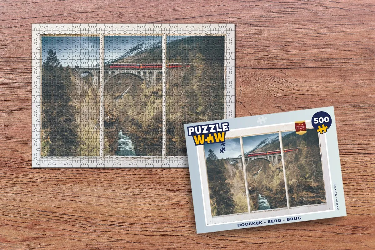 PuzzleWow Doorkijk Berg Brug Legpuzzel 500 Stuks - Multicolor