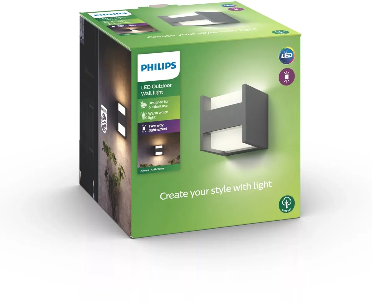 Philips Arbour Muurlamp - Warmwit - Smaal - Grijs