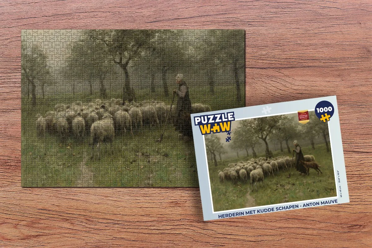PuzzleWow Herderin met kudde schapen Legpuzzel 1000 stukjes - Anton Mauve - Multicolor