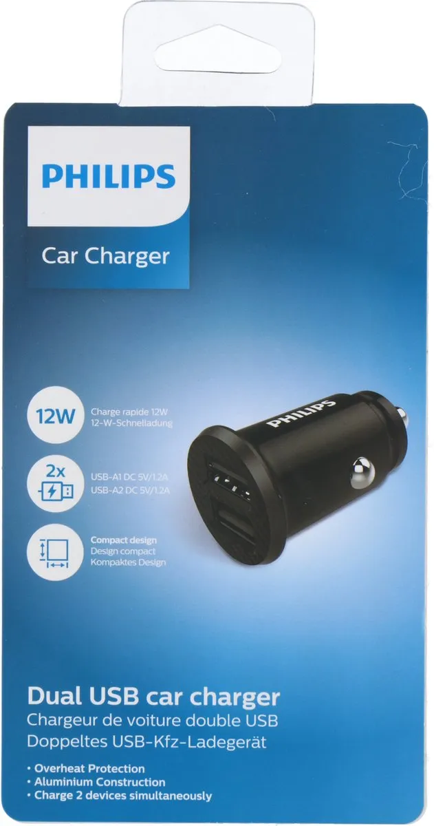 Philips Autolader DLP2510/03 - 2 USB-A Poorten - Zwart