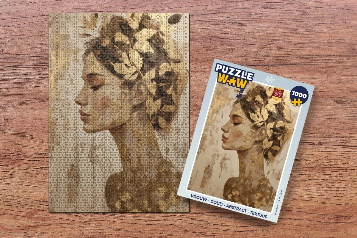 PuzzleWow Legpuzzel Vrouw Goud 1000 Stuks - Abstract Textuur