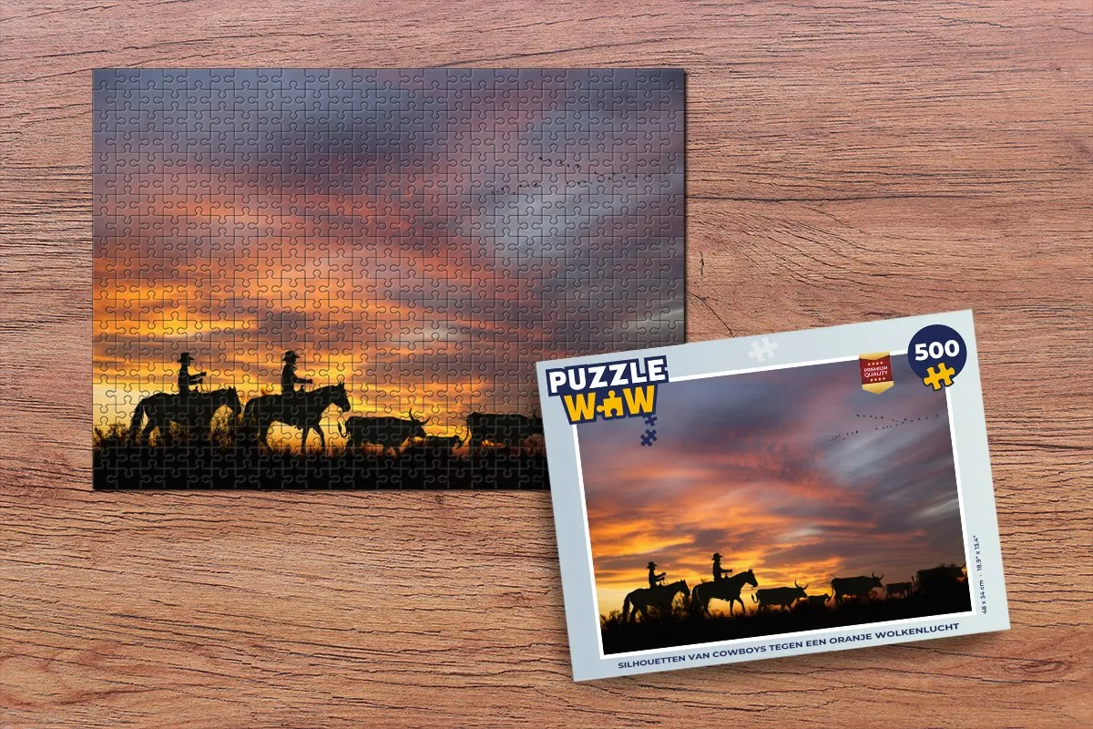 PuzzleWow Cowboys Silhouetten Legpuzzel 500 Stuks - Multicolor