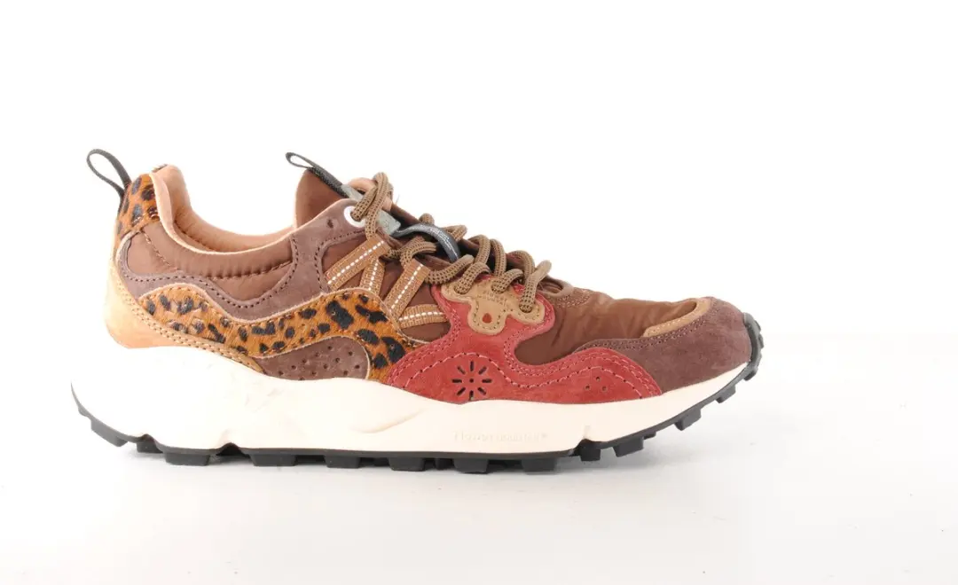 Flower Mountain dames sneaker Yamano suède textiel bruin bordo leopard