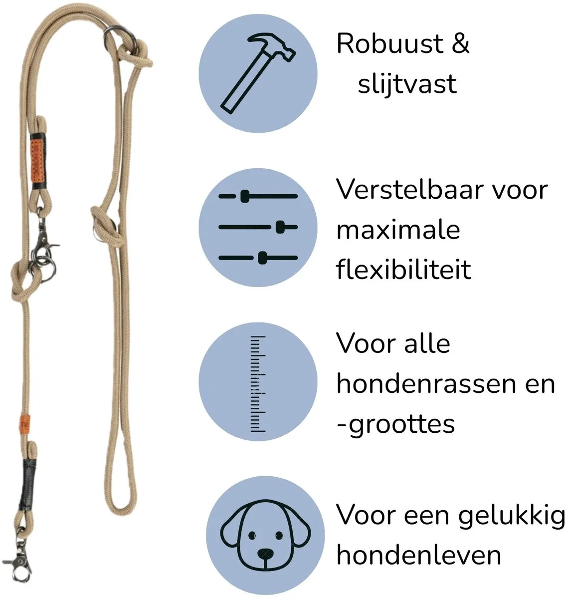 Trixie Be Nordic Verstelbare Hondenriem - Zand/Zwart - S/M - 2m