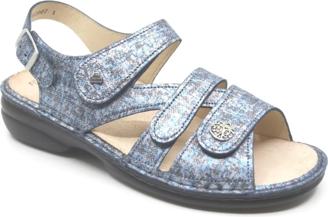 Finn Comfort, GOMERA, 02562-288124, Blauw combi sandalen wijdte H