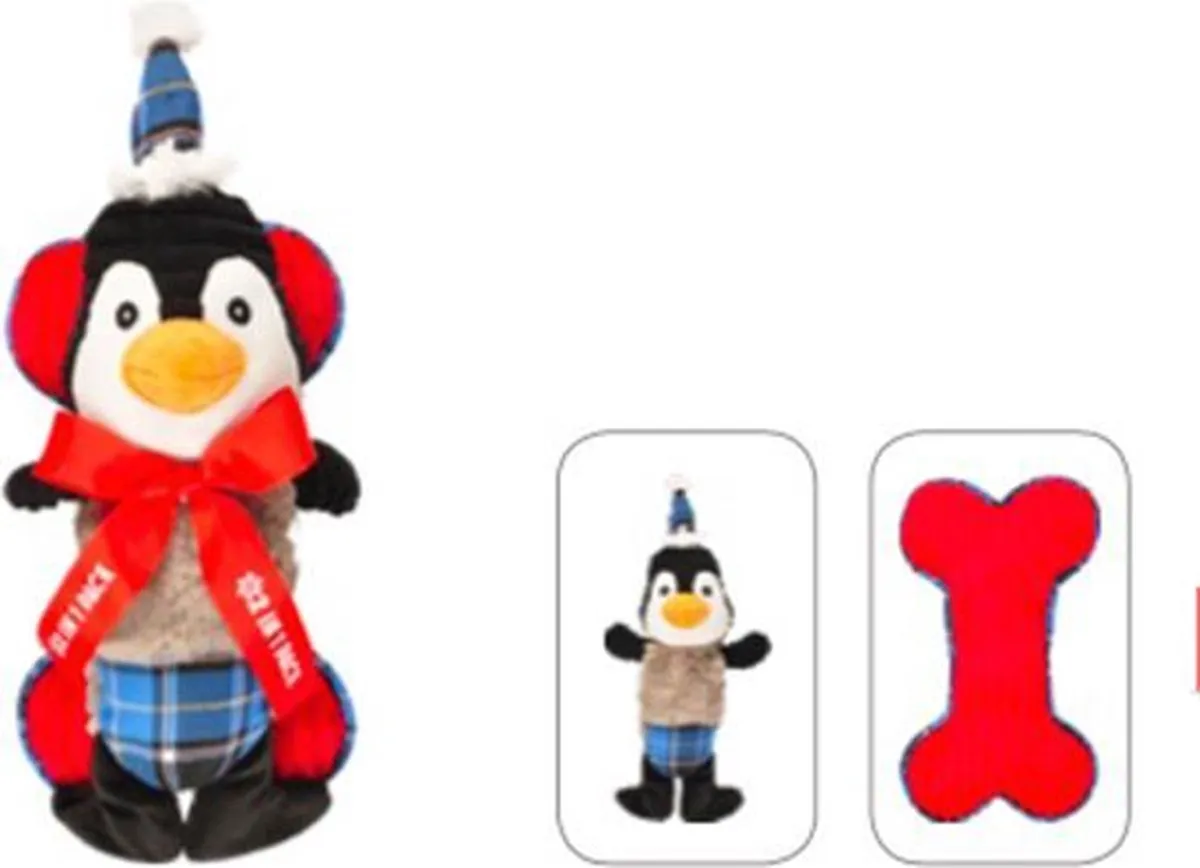 Flamingo Kerst Pinguïn Knuffel 2-in-1 Hondenspeelgoed 38cm - Multicolor