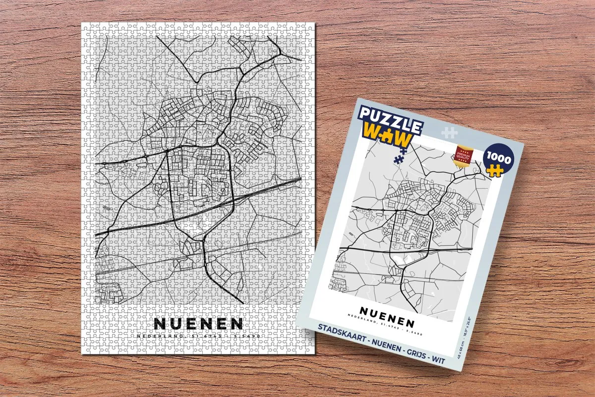 PuzzleWow Stadskaart Nuenen Legpuzzel 1000 Stuks - Multicolor