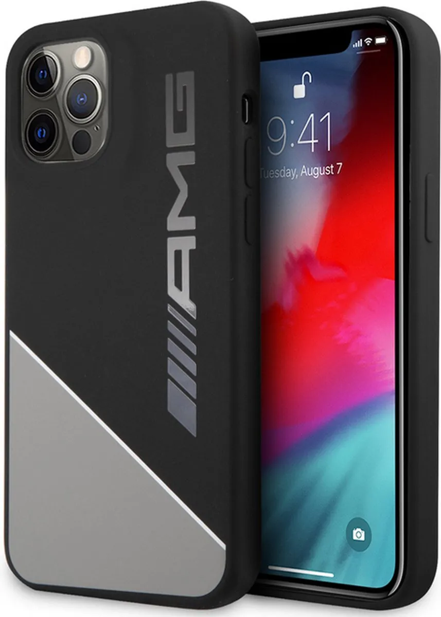 Mercedes-AMG Silicone Back Case Two Tones - iPhone 12/12 Pro Zwart/Grijs