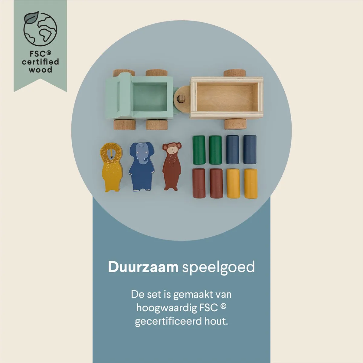 Trixie Houten Speelgoedauto met Aanhangwagen 36-807 - Multi