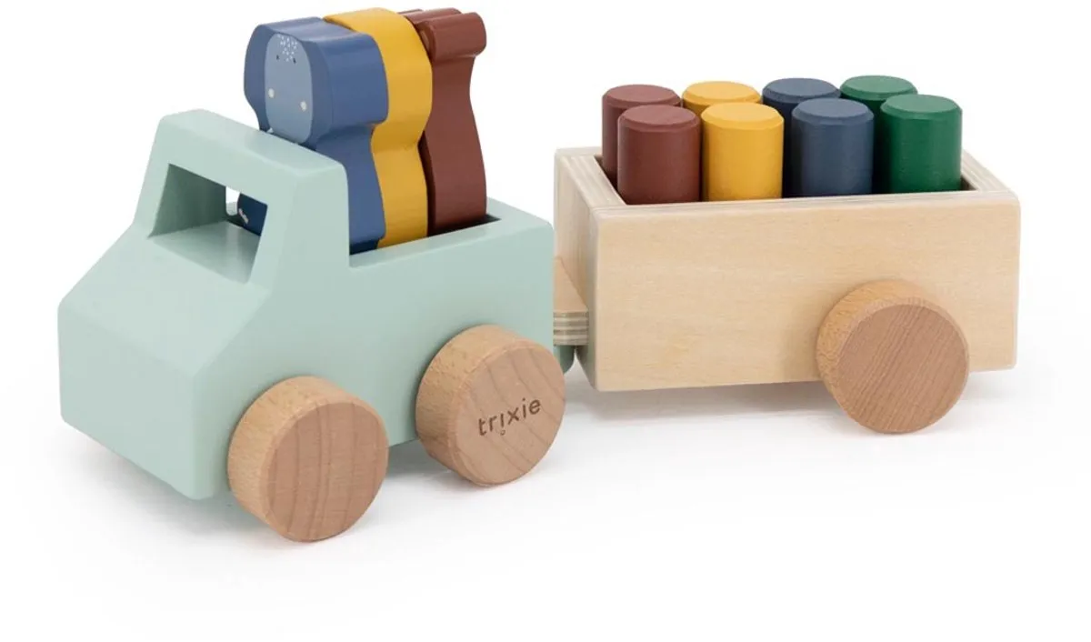 Trixie Houten Speelgoedauto met Aanhangwagen 36-807 - Multi