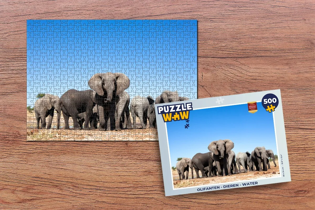 PuzzleWow Olifanten Dieren Water Legpuzzel 500 Stuks - Multicolor