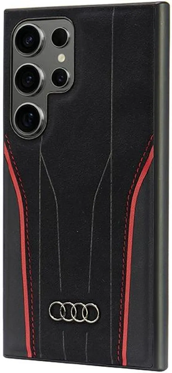 Audi Echt Leer MagSafe S24 Ultra Hoes - AU-TPUPCS24U-R8/D3-RD - Zwart-rood - afbeelding 3 van 6
