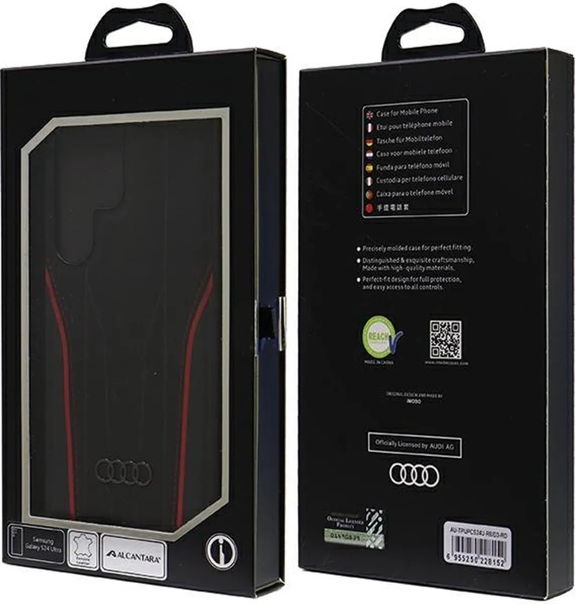 Audi Echt Leer MagSafe S24 Ultra Hoes - AU-TPUPCS24U-R8/D3-RD - Zwart-rood - afbeelding 6 van 6