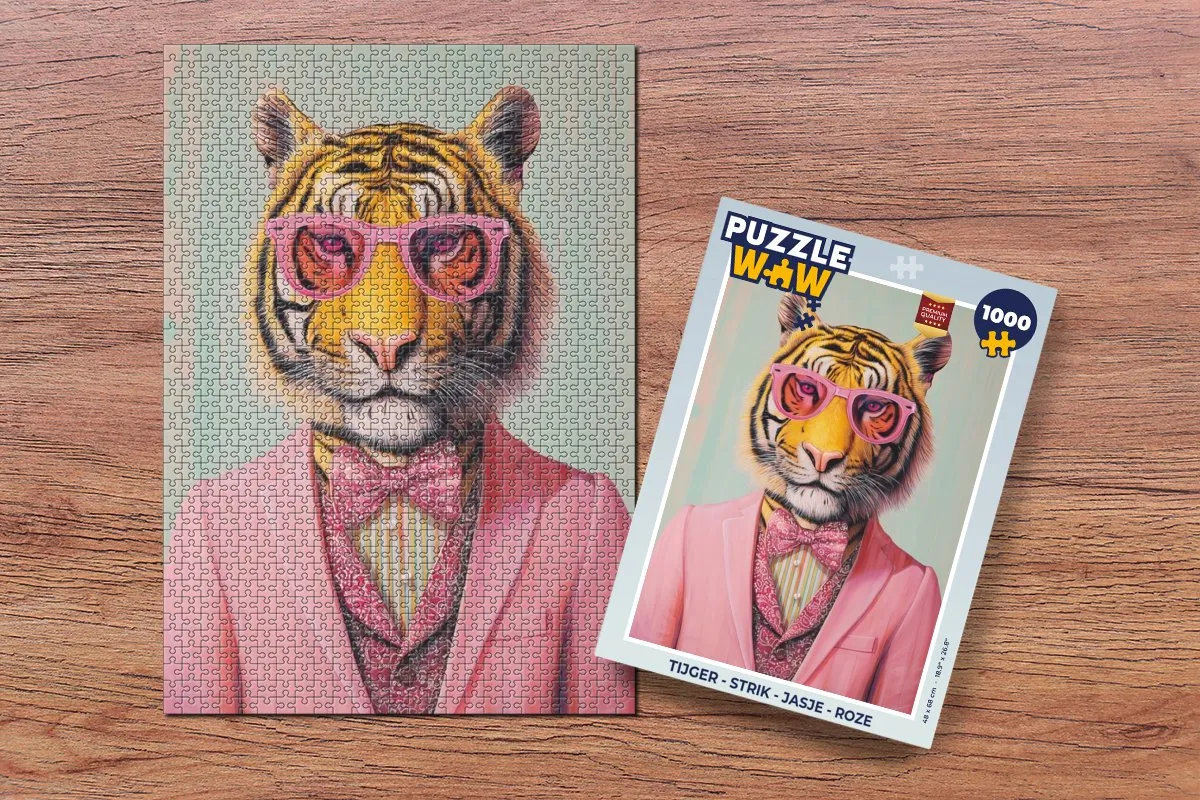PuzzleWow Tijger Strik Jasje Legpuzzel 1000 Stuks - Roze