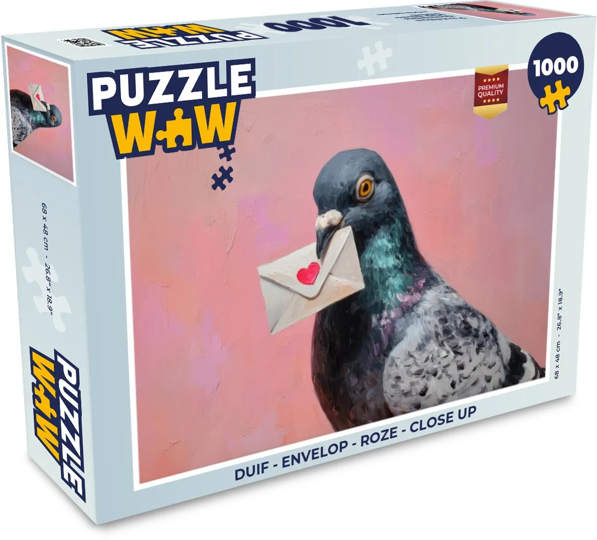 PuzzleWow Duif Legpuzzel 1000 Stuks - Roze Envelop