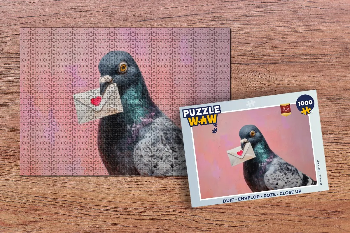 PuzzleWow Duif Legpuzzel 1000 Stuks - Roze Envelop