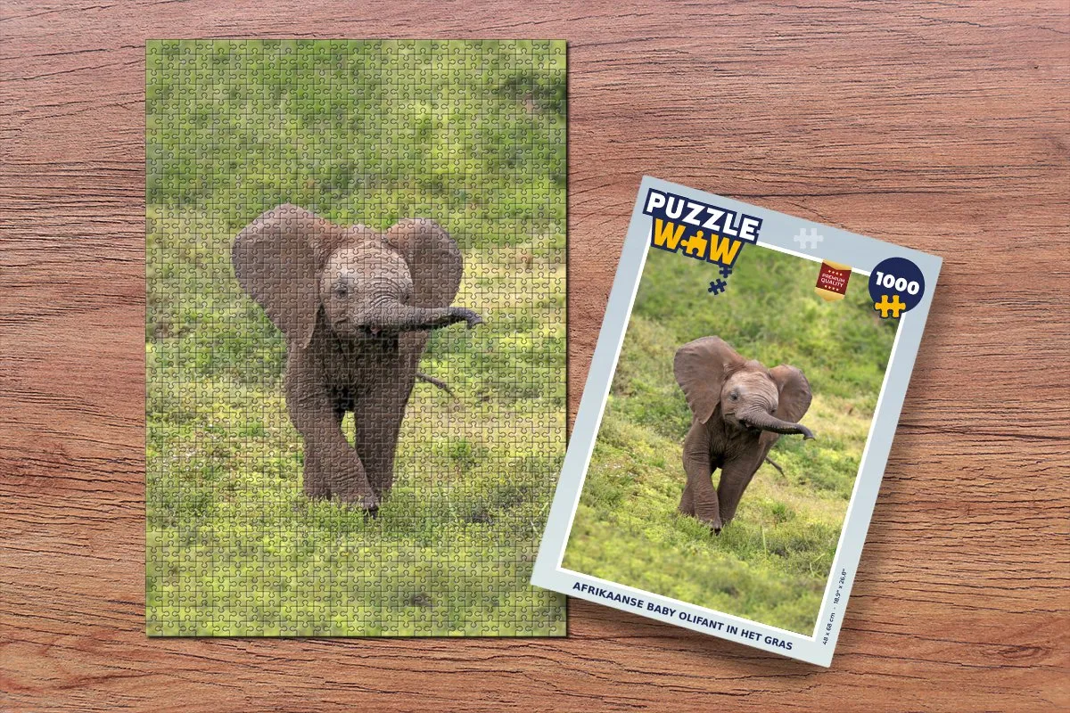 PuzzleWow Afrikaanse Baby Olifant Legpuzzel 1000 Stuks - Multicolor
