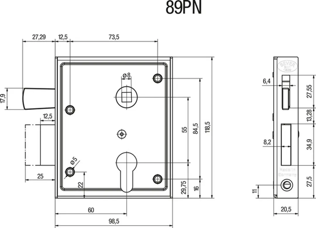 Bever Universeel Kastslot DIN L/R PZ 60mm