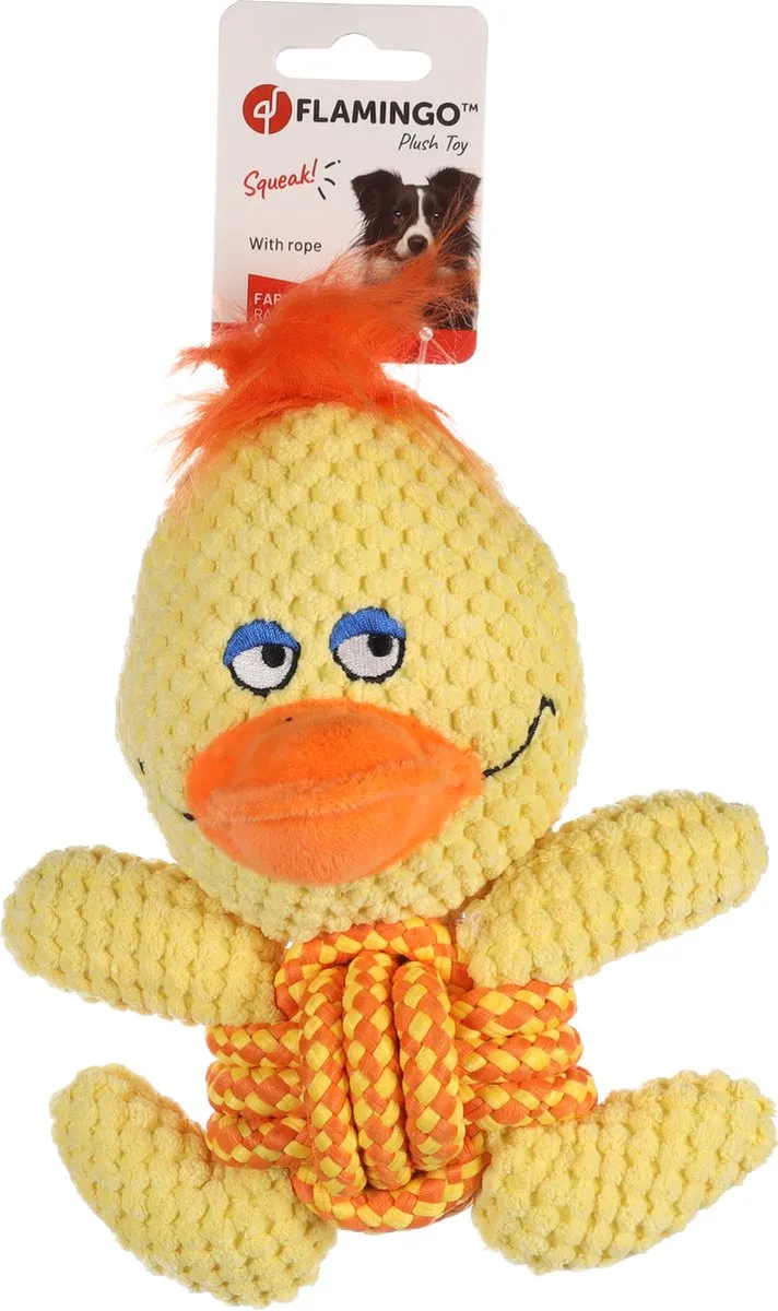 Flamingo Farmi Hs Eend+touw Geel 22cm