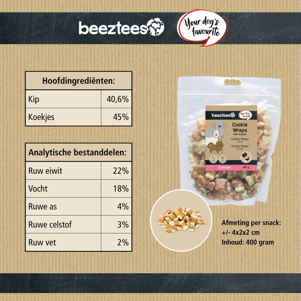 Beeztees Tasty Treats Cookie Wraps Kip - Mini Hondensnacks 400g