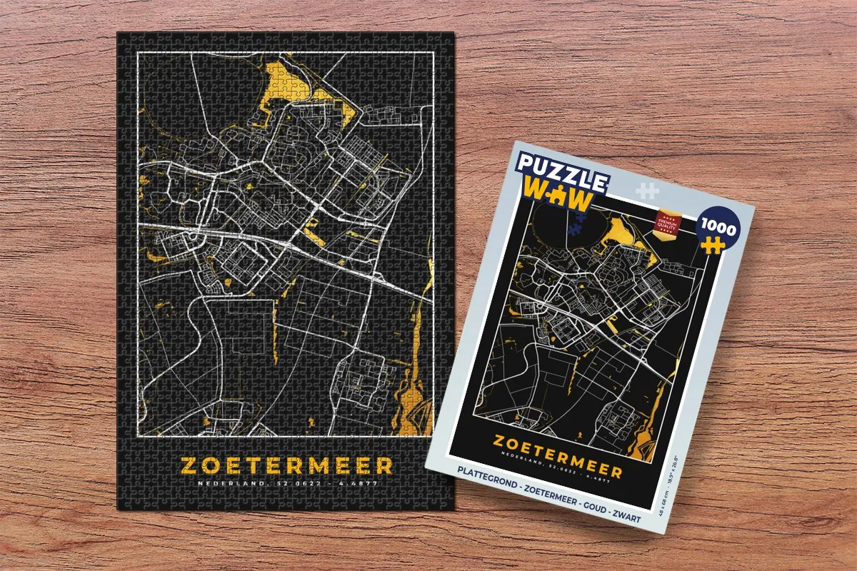 PuzzleWow Zoetermeer Legpuzzel 1000 Stuks - Goud/Zwart