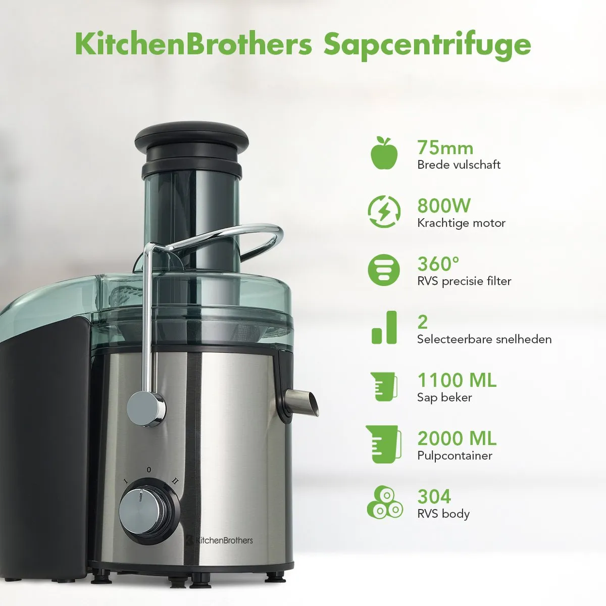 KitchenBrothers KB700 Sapcentrifuge 800W - 3 standen - 1100ml - Zwart