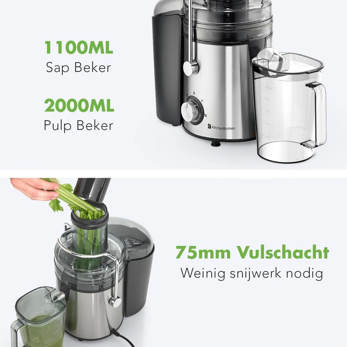 KitchenBrothers KB700 Sapcentrifuge 800W - 3 standen - 1100ml - Zwart