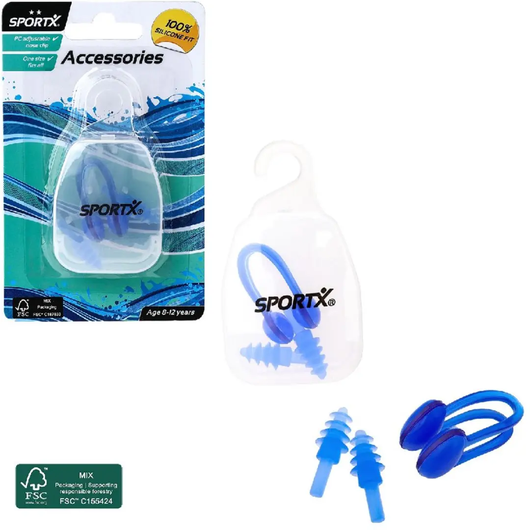 SportX neusclip en oordopjes junior blauw