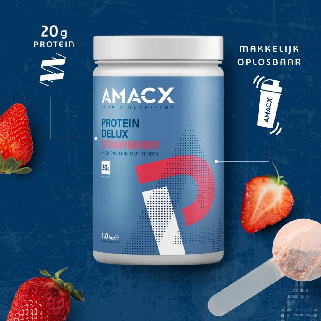 Amacx Protein Delux Whey Strawberry 1kg - afbeelding 3 van 6