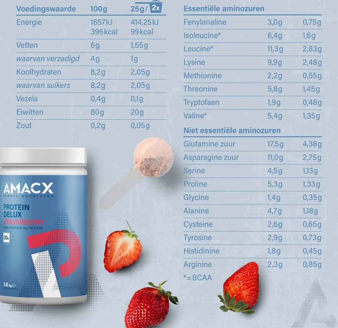Amacx Protein Delux Whey Strawberry 1kg - afbeelding 5 van 6