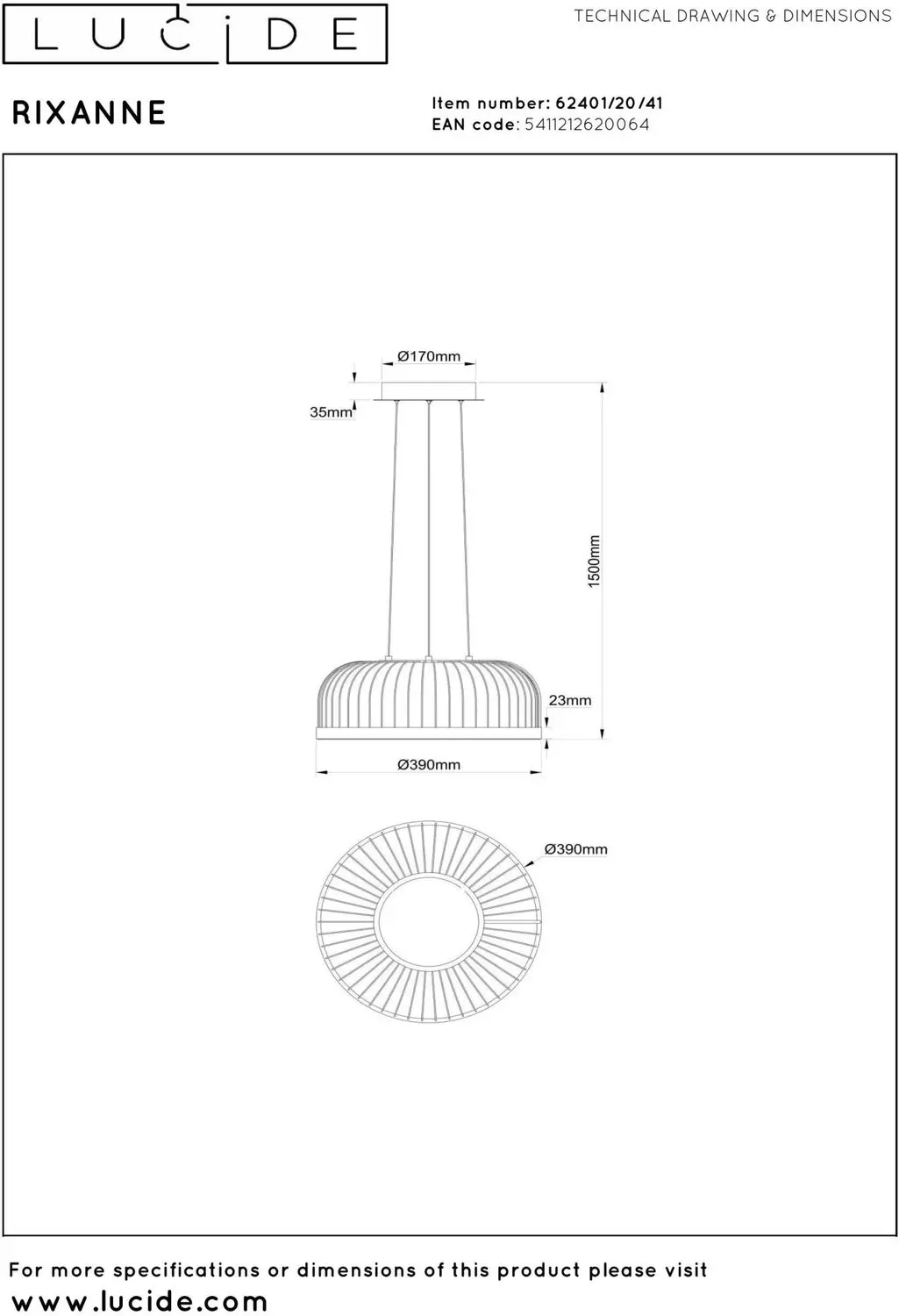 Lucide RIXANNE Hanglamp Ø40cm Taupe - afbeelding 5 van 6