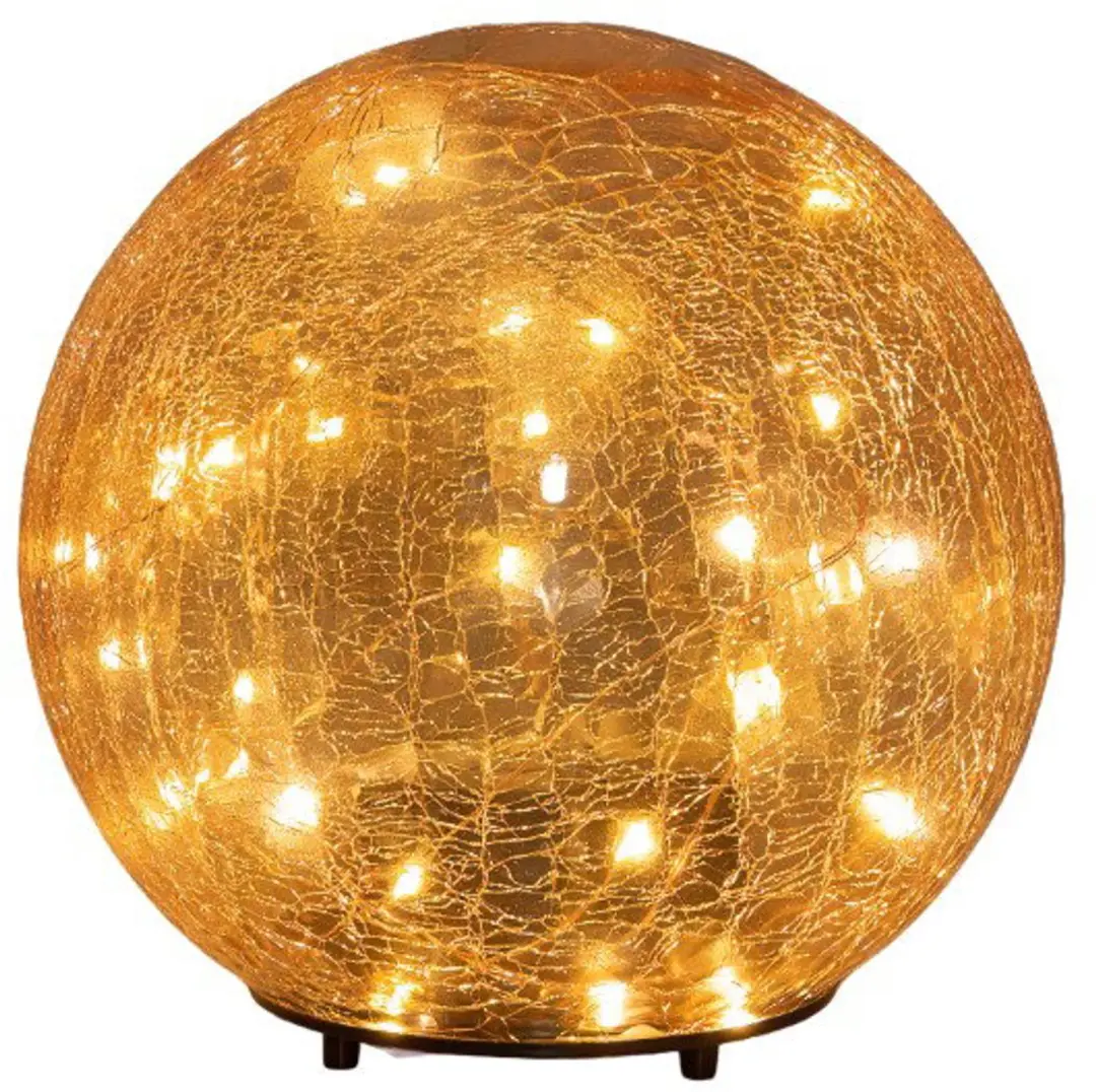 LED Bol Crackle Glas Amber Kerstdecoratie