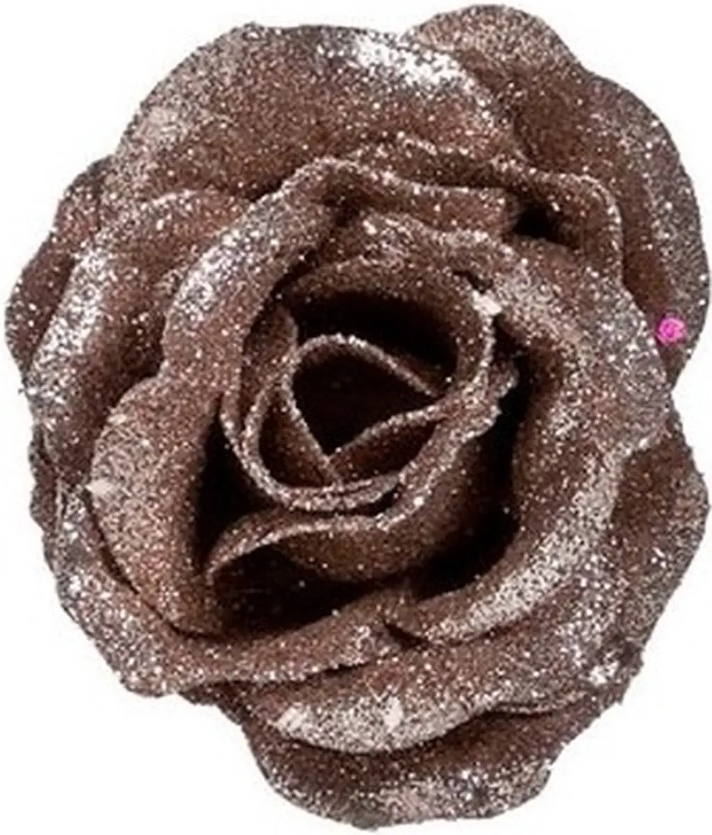 Oud roze roos met glitters op clip 7 cm