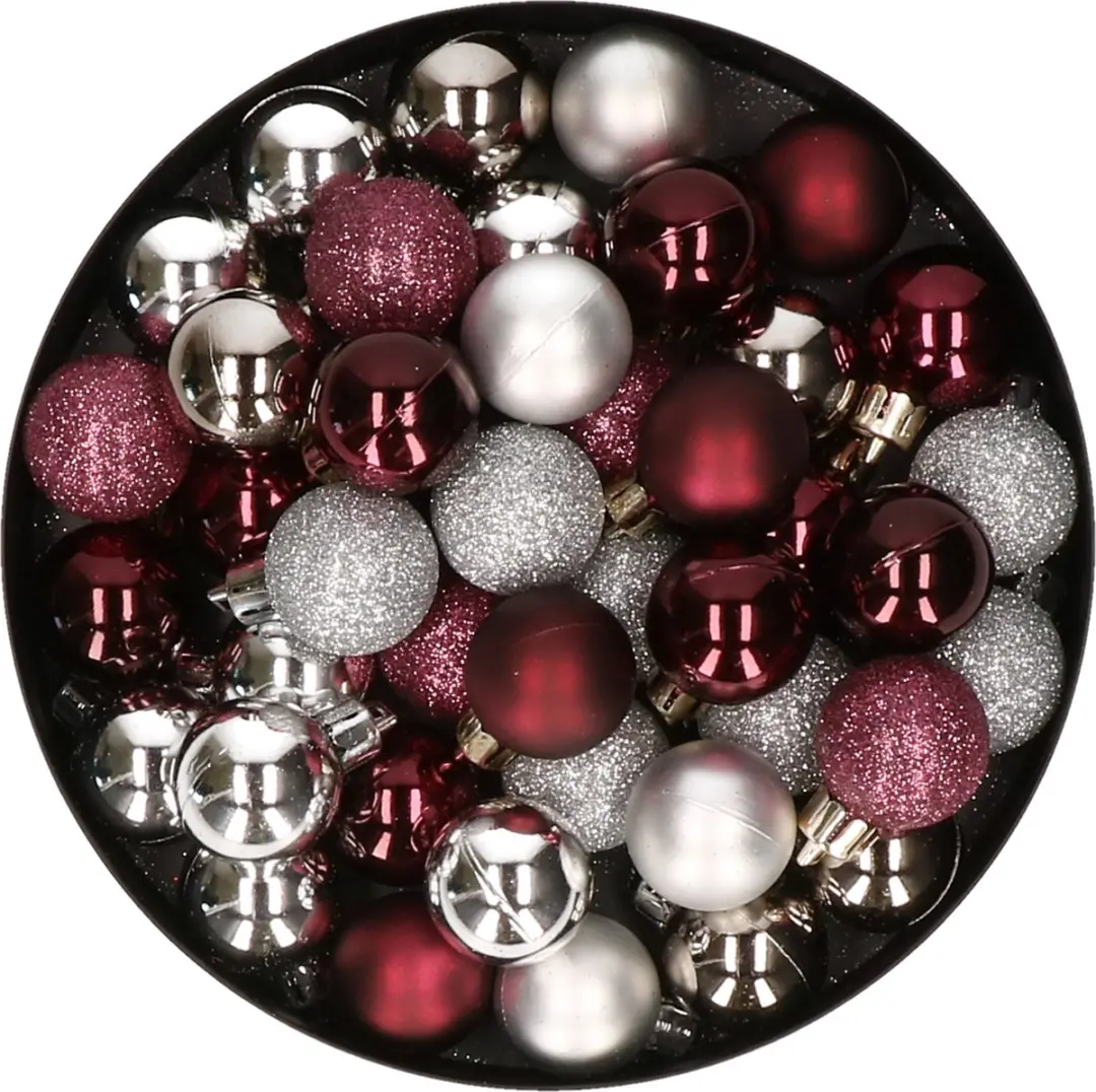 Kleine kunststof kerstversiering 40x stuks set en 3 cm kerstballen in het zilver
